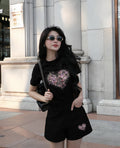 Bộ thun đen in tim ánh kim Hàn Quốc . CP_x6539