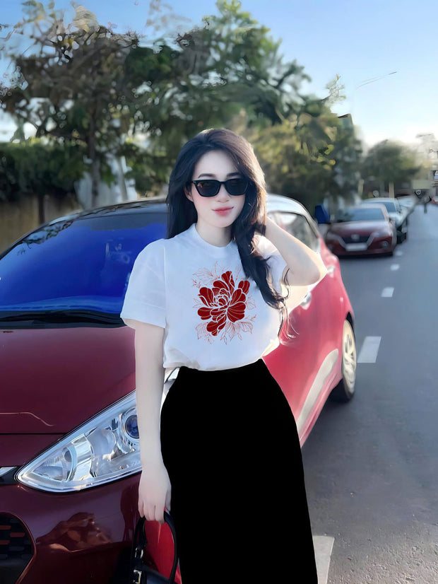 Set váy hoa sen đỏ . CP_10066