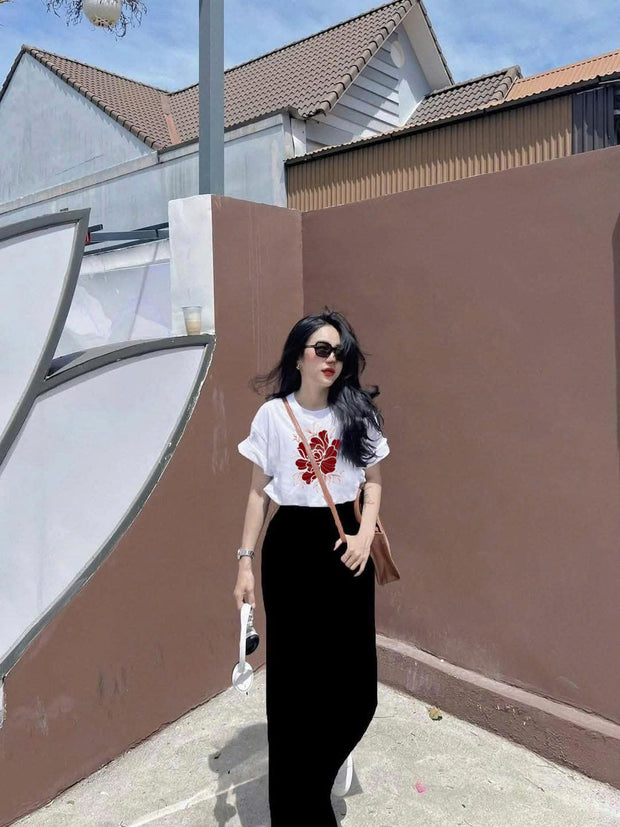 Set váy hoa sen đỏ . CP_10066