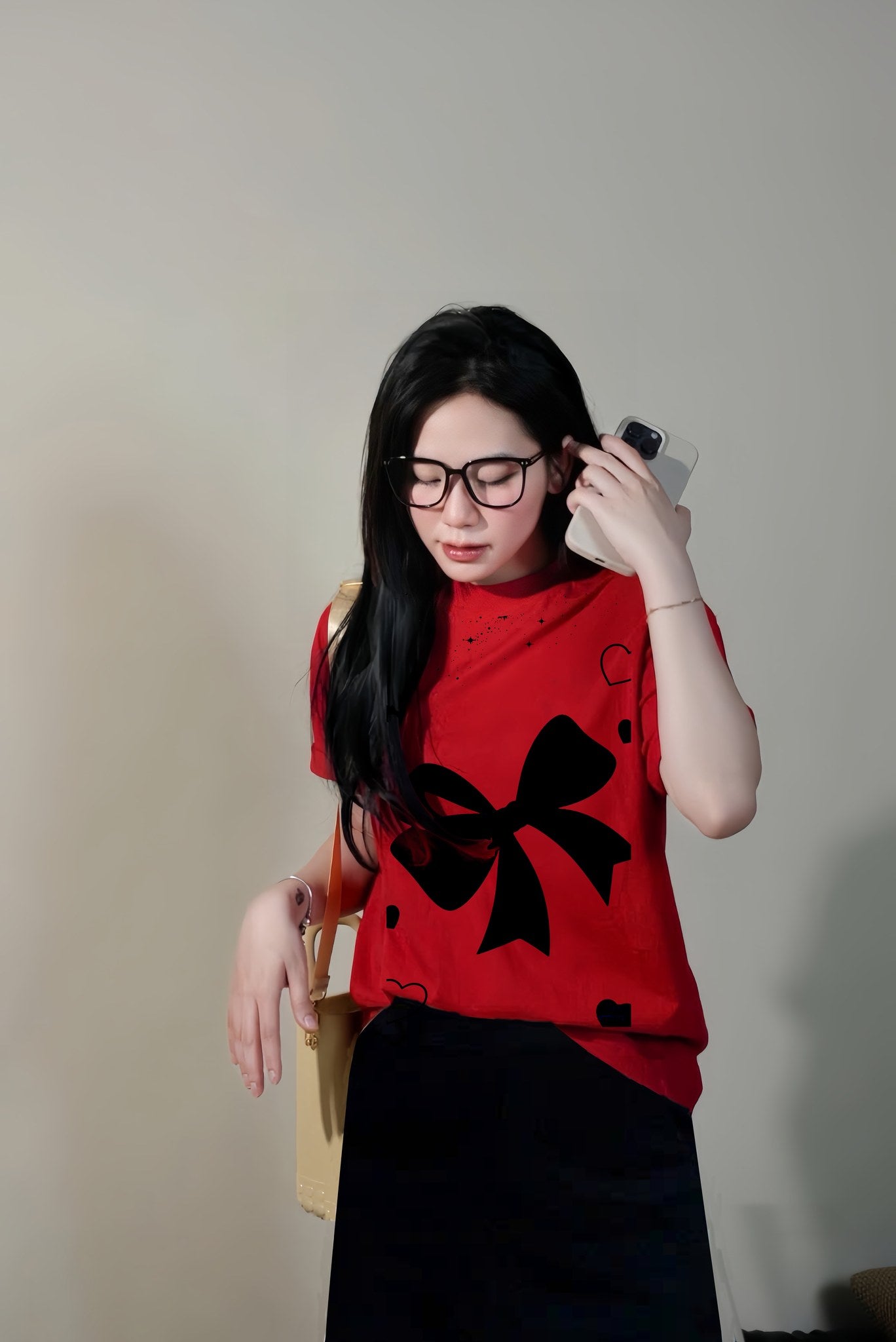 Set váy dài nơ đỏ ,