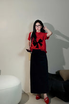 Set váy dài nơ đỏ ,