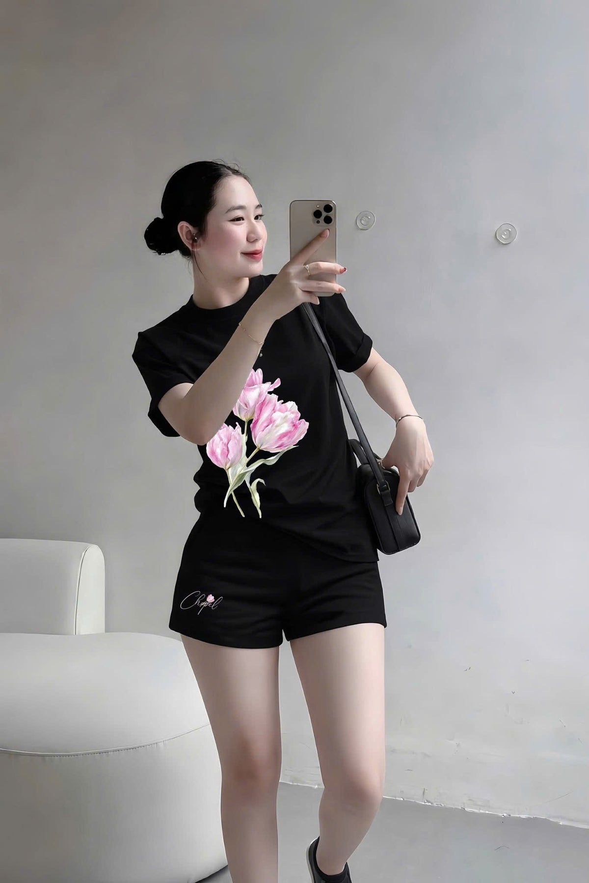 Bộ áo thun in hoa hồng Chapel | Màu đen